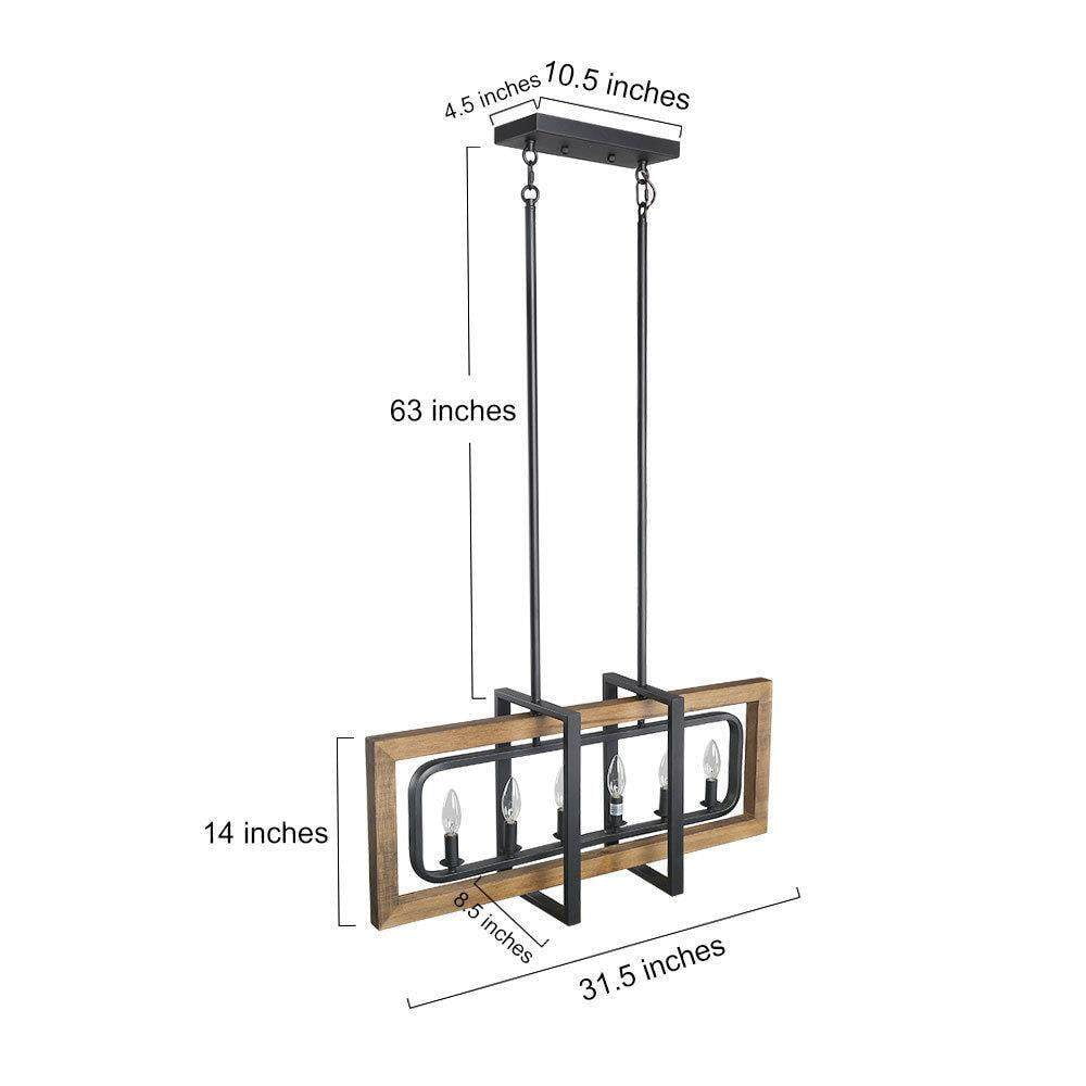 LNC 6-Light 31.5-in W Distressed Wood Brown and Matte Black Farmhouse Wood Chandeliers,Large Linear LED Kitchen Island Light for Dining room,Living Room,Bedroom