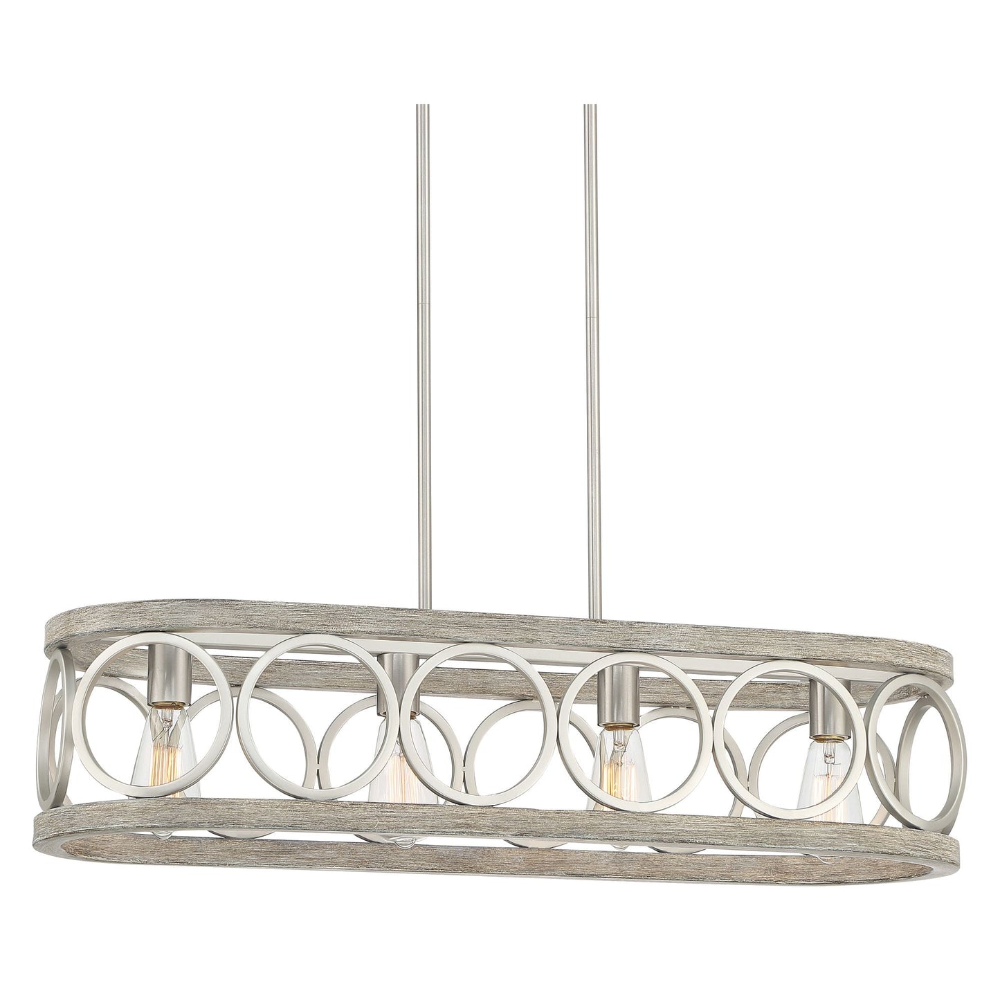 Franklin Iron Works Salima Brushed Nickel Gray Wood Linear Pendant Chandelier 32 1/2" Wide Farmhouse Rustic 4-Light LED for Dining Room Kitchen Island