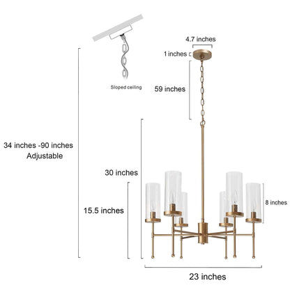 LNC  6-Light Gold with Seeded Glass Linear Modern/Contemporary LED Chandelier