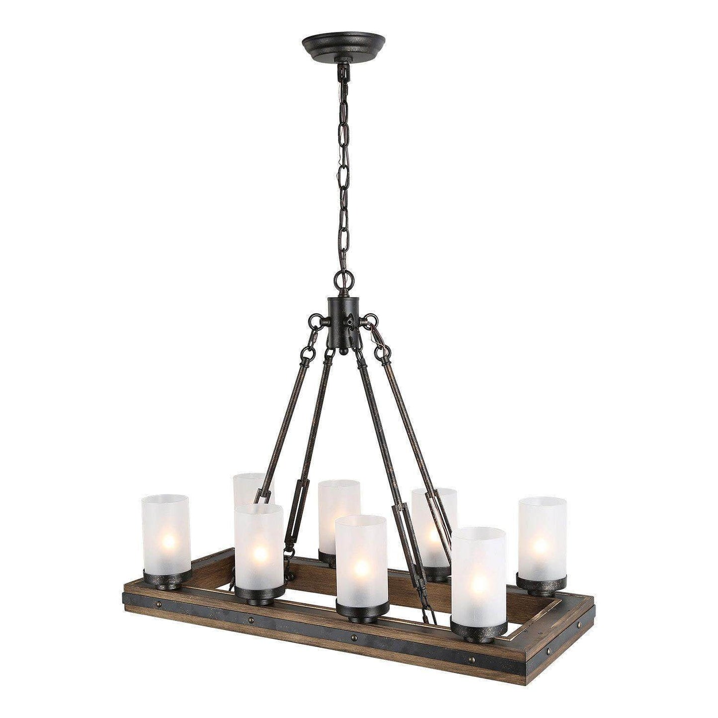 LNC 8-Light 29.9-in W Distressed Wood Brown and Rust Black Farmhouse Chandelier with Frosted Glass Shades,Large Linear Kitchen Island Light for Dining Room,Kitchen Island,Bedroom,Living Room