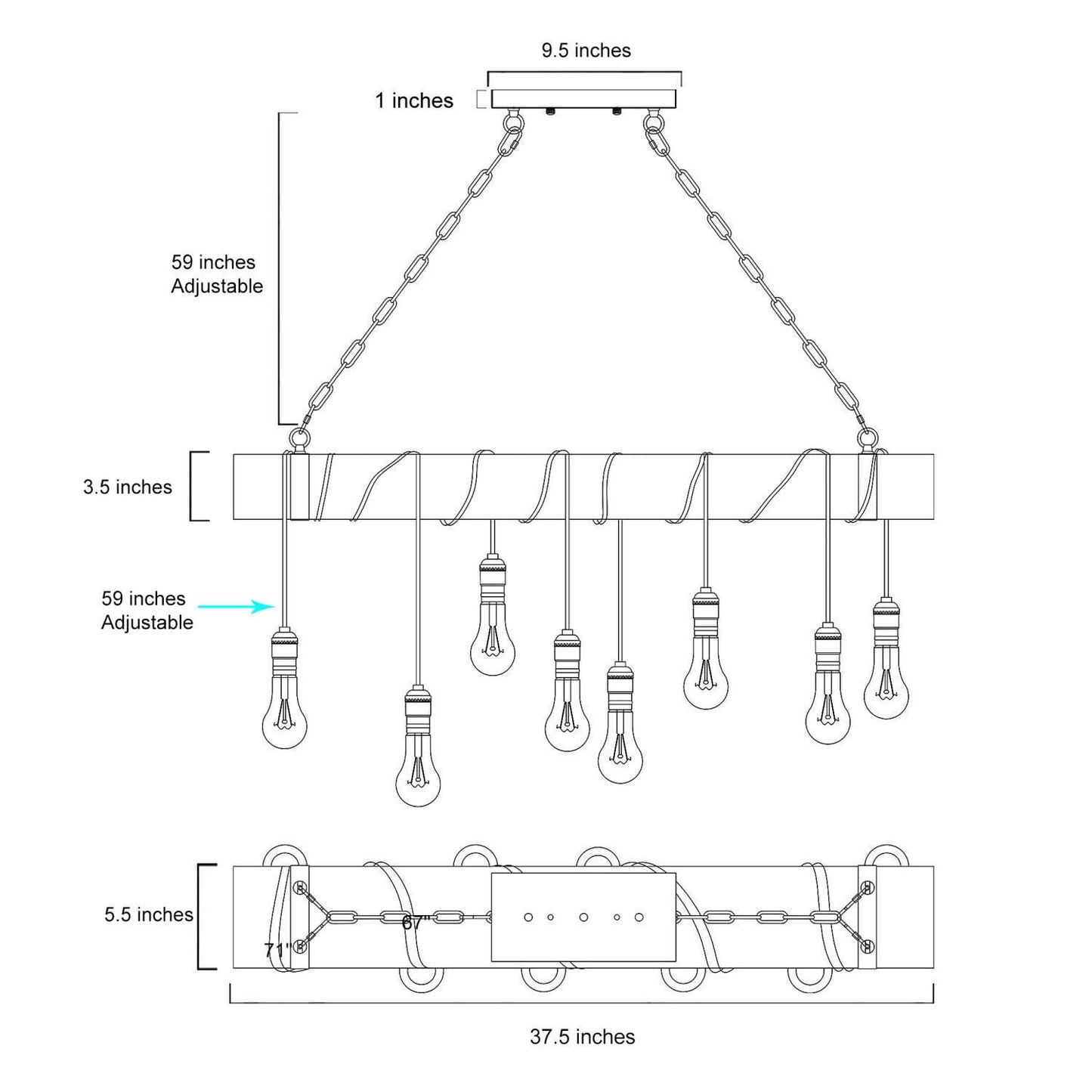 LNC 8-Light Farmhouse Linear Chandelier for Kitchen Island